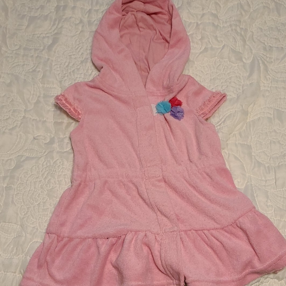 Hooded terrycloth pink baby swim & beach cover-up
